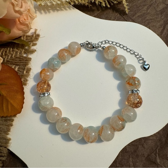 Soft Orange & White Beaded Bracelet with Heart Charm - Picture 3 of 5